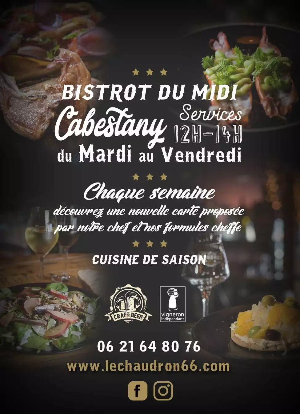 Pensez à réserver pour notre service de restauration bistro du Midi au Chaudron Cabestany - Le Chaudron 66
